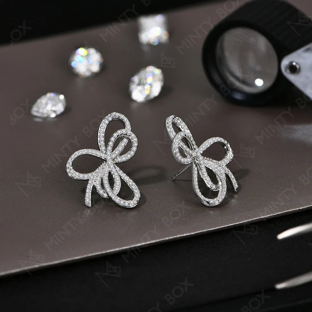 MINTYBOX Bowknot Moissanite Stud Earrings for Women S925 Sterling Silver Lab Diamond Earring Luxury Engagement Jewelry Gift