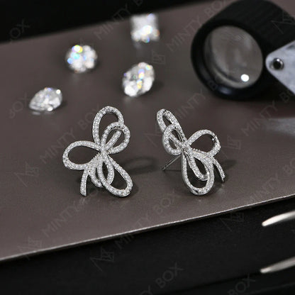 MINTYBOX Bowknot Moissanite Stud Earrings for Women S925 Sterling Silver Lab Diamond Earring Luxury Engagement Jewelry Gift