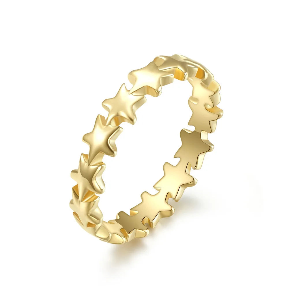Stainless Steel Star Eternity Stackable Ring Wedding Band for Women Girl Size 5-9