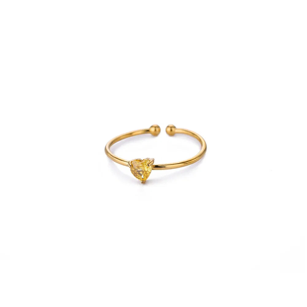 2025 Birth Colorful Cubic Zircon Heart Opening Rings For Women Fashion Dainty Stainless Steel Princess Ring Jewelry Wedding Gift