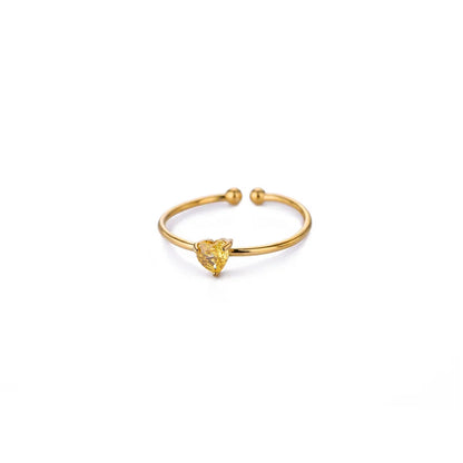2025 Birth Colorful Cubic Zircon Heart Opening Rings For Women Fashion Dainty Stainless Steel Princess Ring Jewelry Wedding Gift