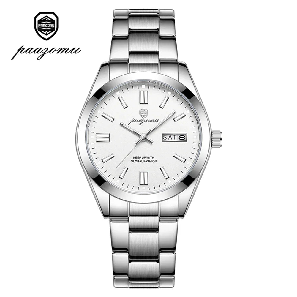 PAAZOMU Top Luxury Man Watch Waterproof Stainless Steel Men Wristwatch Luminous Date Week Fashion Business Quartz Men's Watches