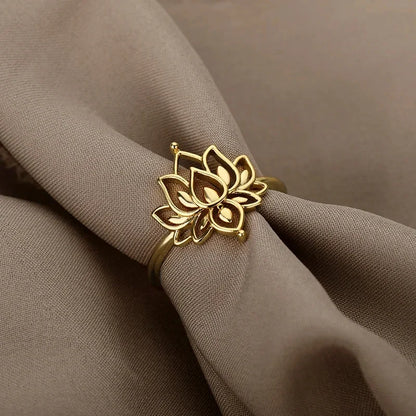Lotus Flower Rings For Women Stainless Steel Gold Color Hollow Out Ring Fashion Wedding Party Aesthetic Jewelry Gift anillos