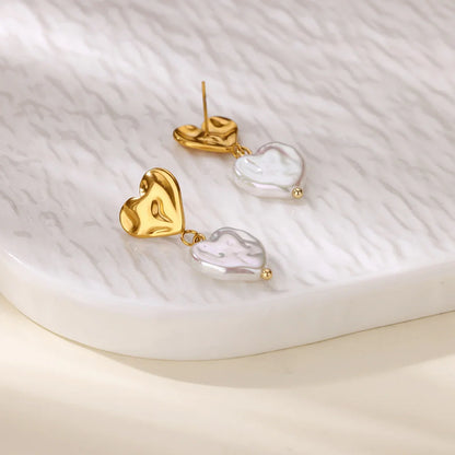 Elegant Imitation Pearl Earrings for Women Stainless Steel Heart Butterfly Shell Drop Earrings Luxury Aesthetic Jewelry Gift