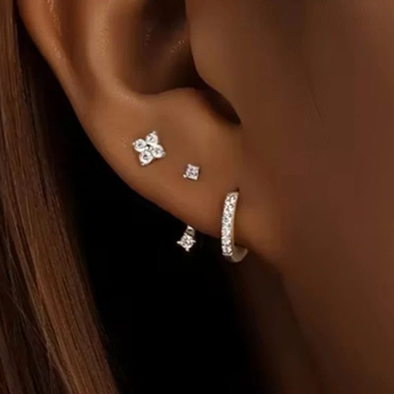 Gold Hoop and Stud Earrings Set | 3-Piece Stainless Steel Jewelry Collection