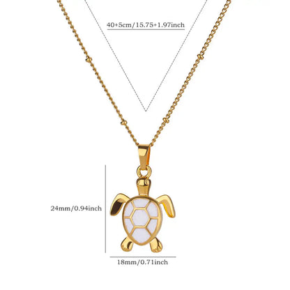 Colored Turtle Pendant Necklace for Women Summer Beach Female Charm Necklace Beads Chain Cute Stainless Steel Jewelry collar