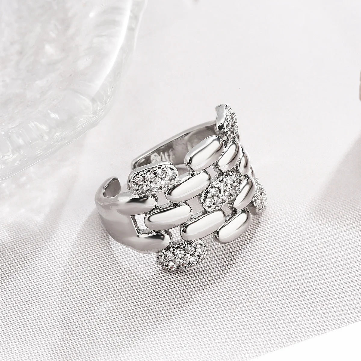 NEWBUY Trendy Gold Color Copper Geometric Jewelry Luxury AAA Cubic Zirconia Wedding Ring For Elegant Women Engagement Gift