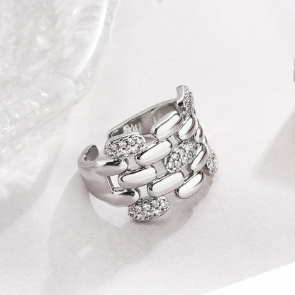 NEWBUY Trendy Gold Color Copper Geometric Jewelry Luxury AAA Cubic Zirconia Wedding Ring For Elegant Women Engagement Gift