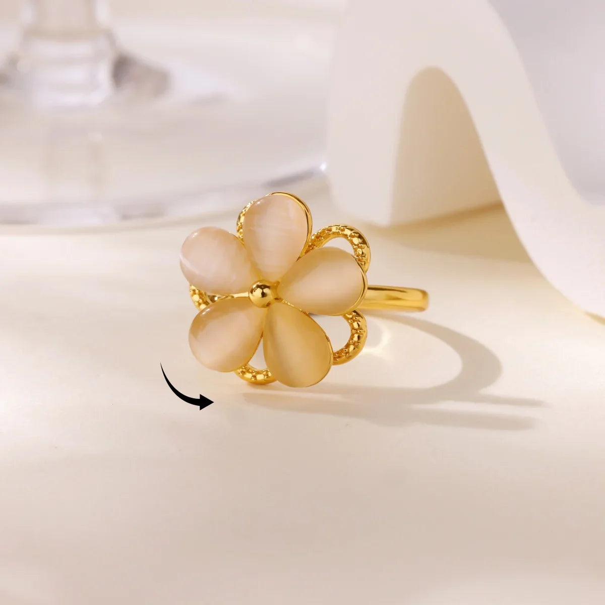 Luxury Zircon Rotable Flower Heart Rings For Women Stainless Steel Gold Color Open Ring 2025 New Fashion Wedding Couple Jewelry
