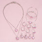 14 PCS Pink Craystal Heart Pendants Necklace Earrings Ring Bracelet Sets For Women Girl Fashion Jewelry Set Wedding Jewelry Gift