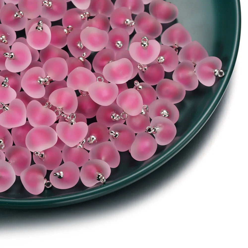 10Pcs/Lot Resin Frosted Colorful Heart Charms Bracelet Earrings Necklace Jelly Beads Pendant For DIY Jewelry Making Supplies