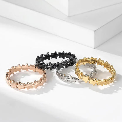 Stainless Steel Star Eternity Stackable Ring Wedding Band for Women Girl Size 5-9