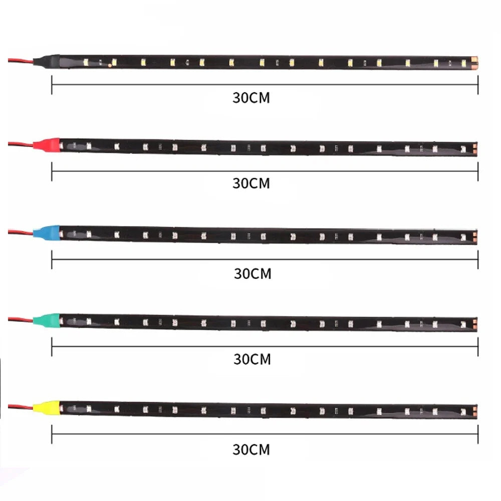 2X 30cm Car LED Strip Lights DRL | Flexible Ambient Decorative Atmosphere Lamp for 12V Vehicles