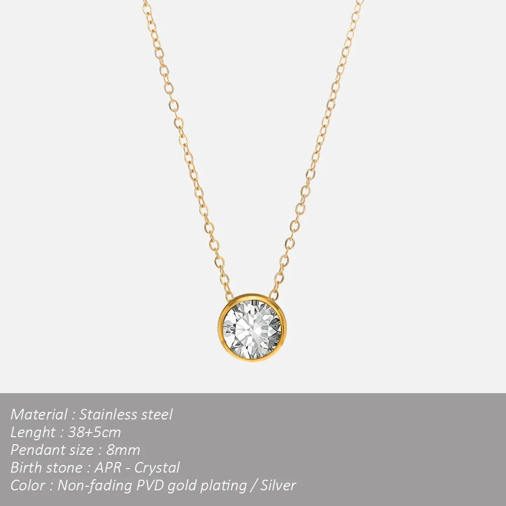 SUNIBI Stainless Steel Birthstone Necklace for Woman Gold Color Bride Designer Pendant Necklaces Birthday Gift Jewelry Wholesale