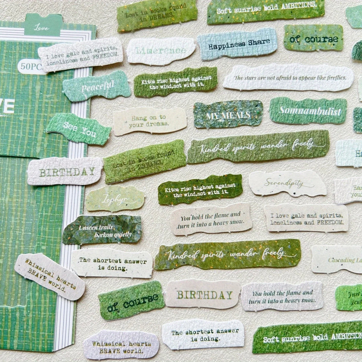 50 Pcs English Label Sticker Package | Junk Journal Scrapbook Embellishment Kit