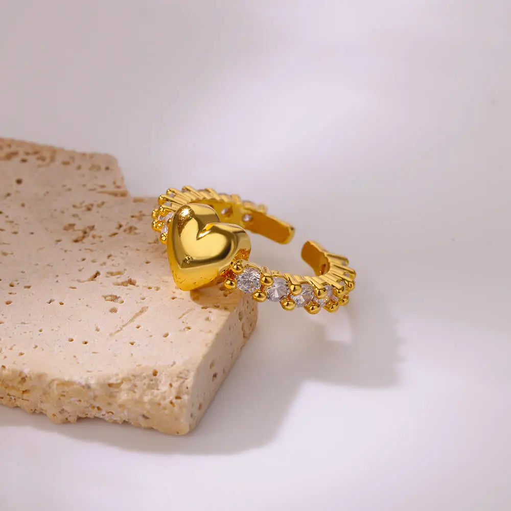 Zircon Tiny Heart Rings For Women Gold Color  Stainless Steel Opening Heart  Finger Femme Wedding Party Jewelry Gift 2024
