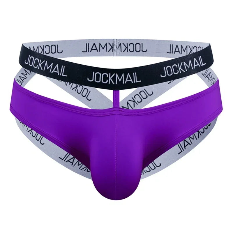 Jockmail Ice Silk Jockstrap Men Underwear Sexy Harness Thong G String Leg Ring Bondage Lingerie Hombre Strap Panties T-back