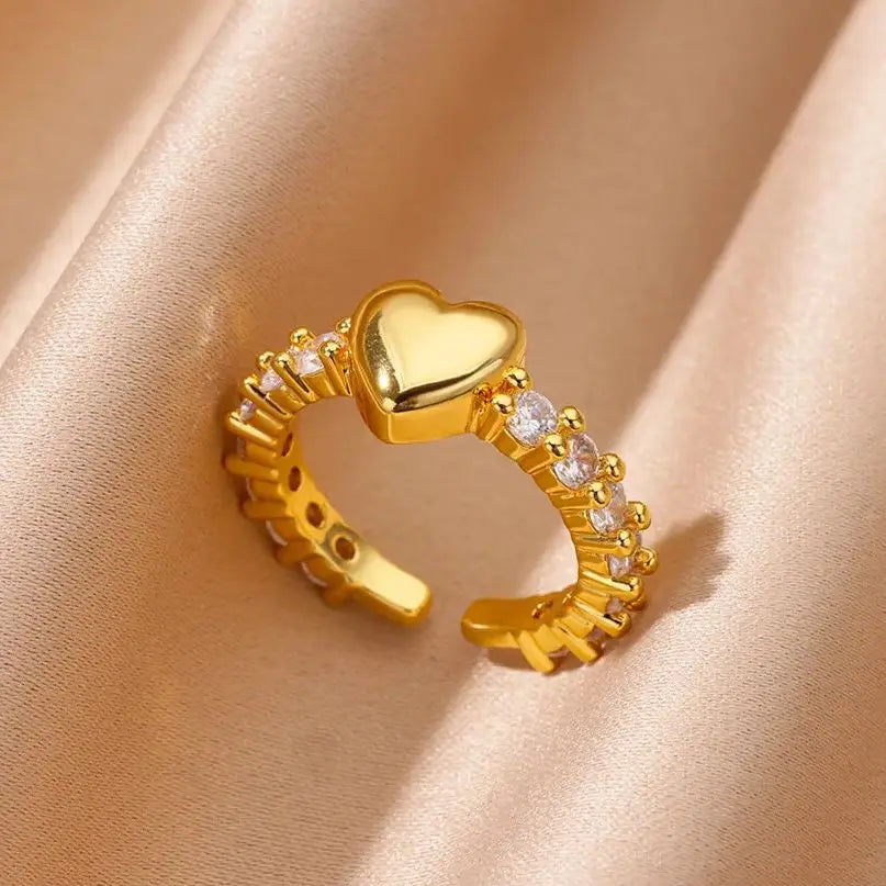 Zircon Tiny Heart Rings For Women Gold Color  Stainless Steel Opening Heart  Finger Femme Wedding Party Jewelry Gift 2024
