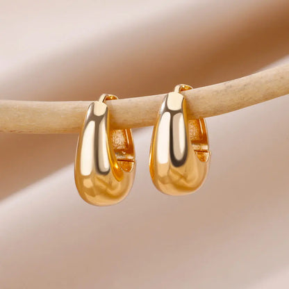 Chunky Drop Hoop Earrings for Women Stainless Steel Gold Color Piercing Earring 2024 Trend New In Trend Jewelry aretes mujer