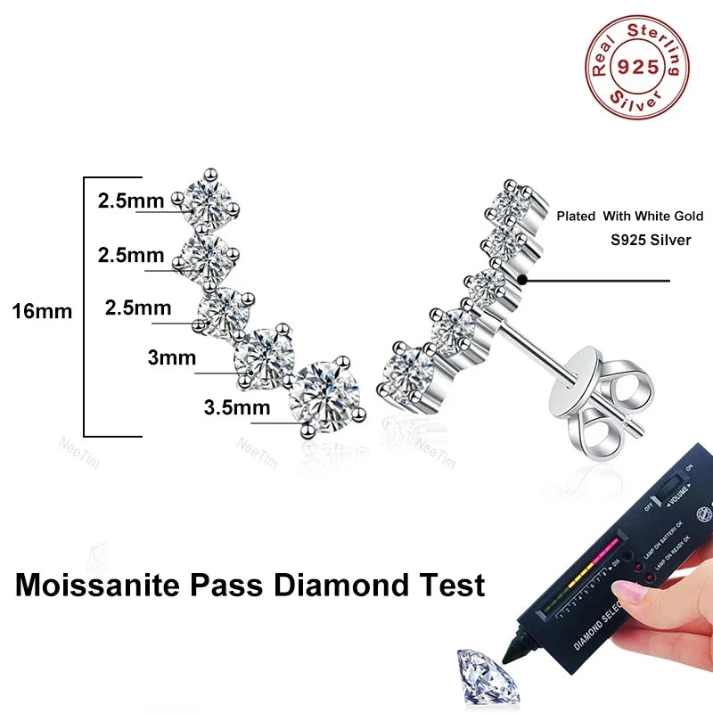NeeTim 1.16cttw Full Moissanite Stud Earrings for Women Gemstones Lab Diamond Studs Earrings 925 Sterling Silver Fine Jewelry