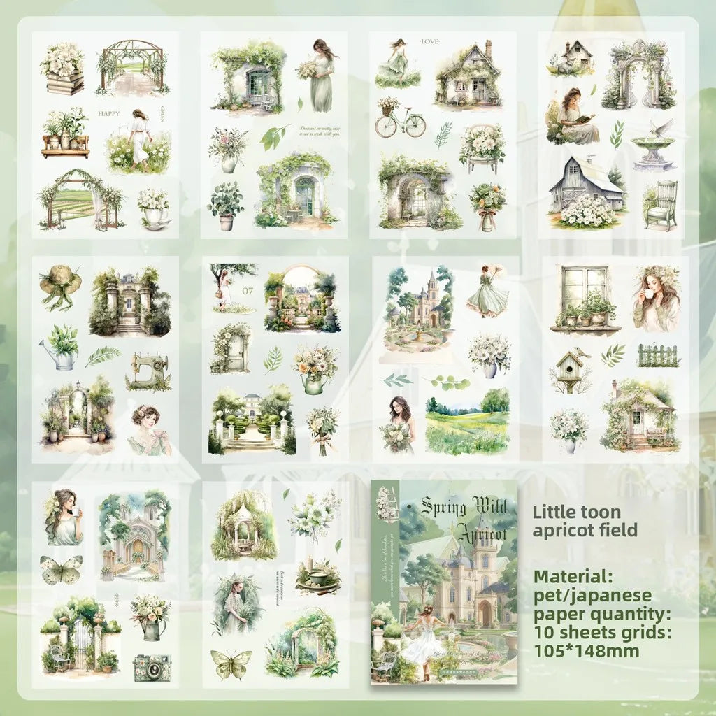 Vintage PET Washi Sticker Sheets | 10 Pack for Junk Journaling