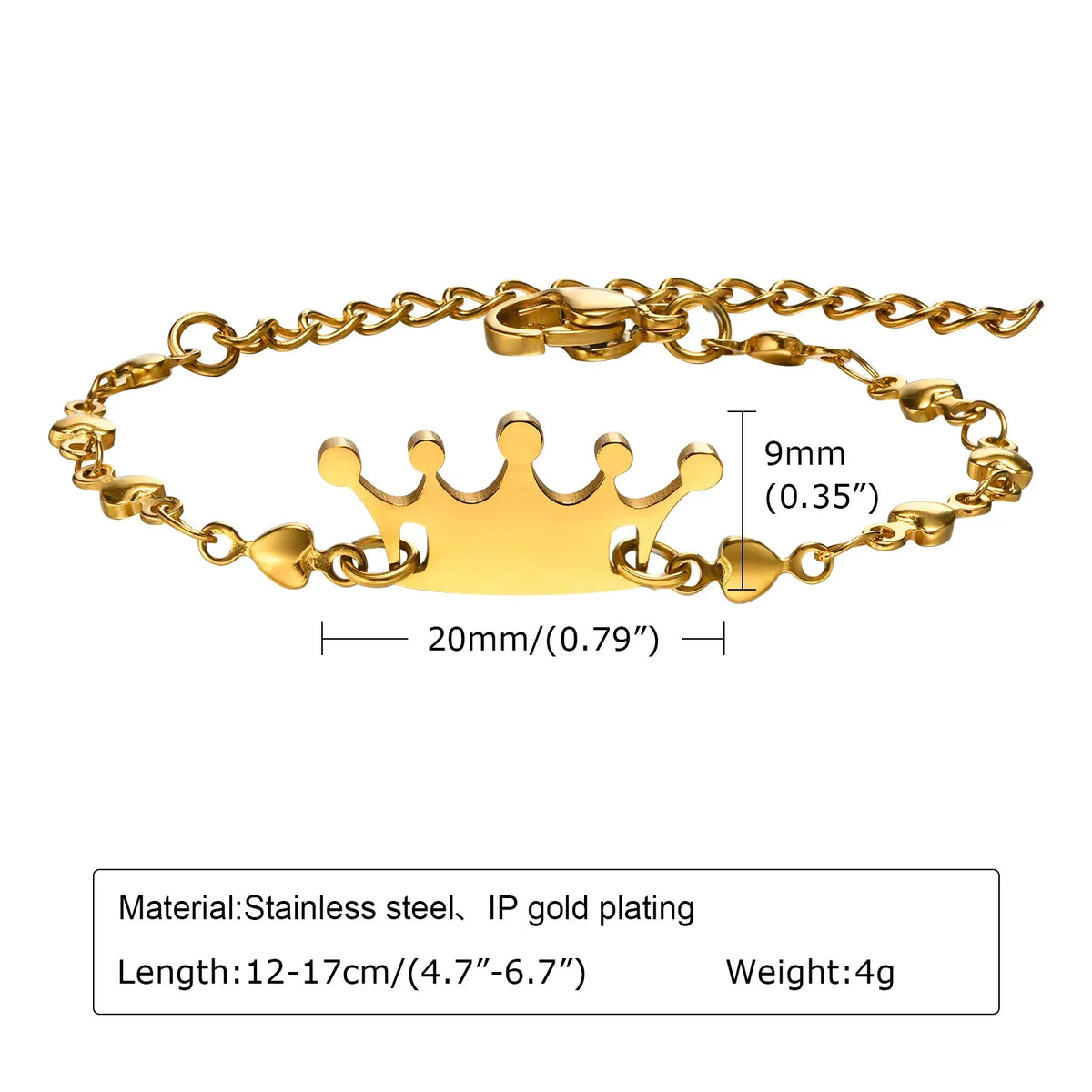 Custom Personalized Name ID Bracelet Gilrs Boy Gifts, Stainless Steel Curb Chain Link Crown Bracelet Not Allergic