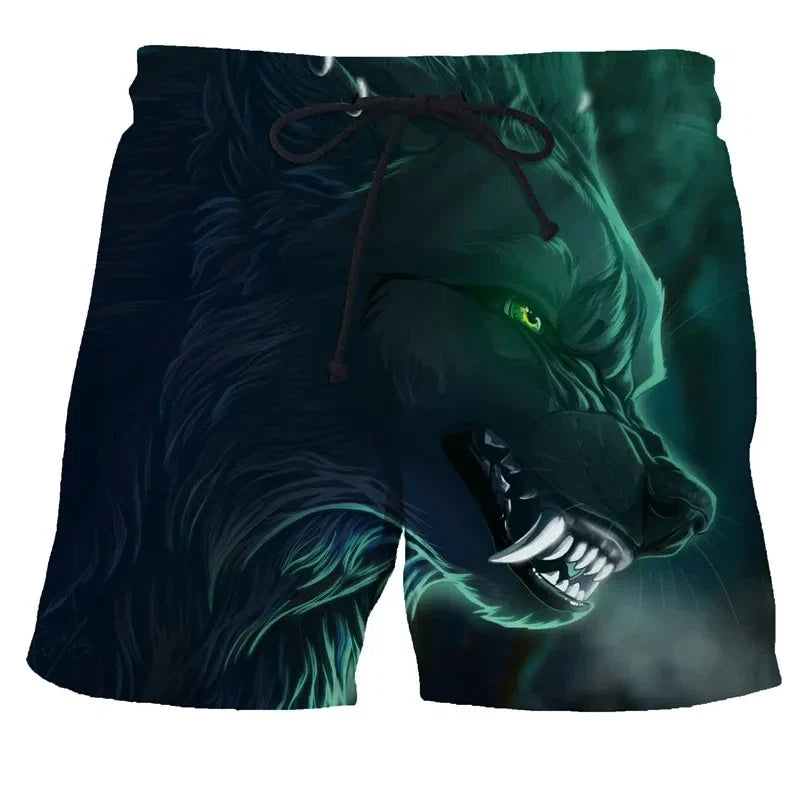 Wolf animal fashion men beach sexy bodybuilding shorts quick dry pants harajuku fitness board surf casual gym men homme