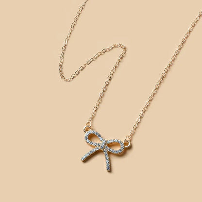 Fashion Rhinestone Bow Pendant Necklace For Women Exquisite Zircon Bowknot Choker Necklaces Office Party Jewelry Lady Gifts