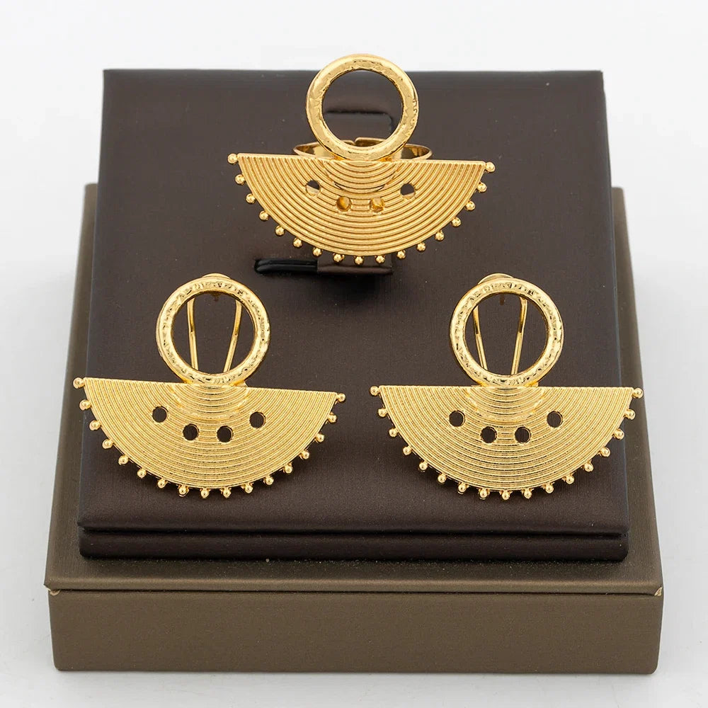 Dubai Gold Color Earrings Copper Adjustable Big Rings For Women Irregular Earrings Exquisite Bridal Jewelry Party Daily Wear
