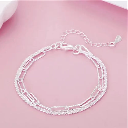 925 Sterling Silver Heart Shaped Bracelet For Women Retro Korean Versatile Blue Crystal Charm Bracelets Original Party Jewelry