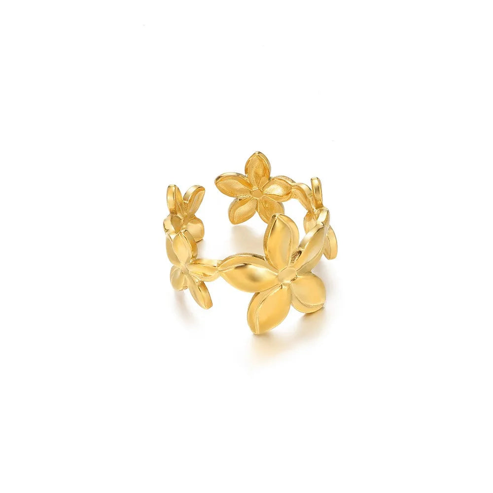 Unique Design Flower  Rings For Women Geometric Stainless Steel Flower Opening Ring Gold Color Jewelry Gift Anillos