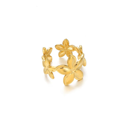 Unique Design Flower  Rings For Women Geometric Stainless Steel Flower Opening Ring Gold Color Jewelry Gift Anillos