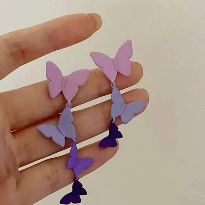 Purple Mini 3D Butterfly Stud Earrings Women's Romantic Wedding Valentine's Day Jewelry Gift Cute Style