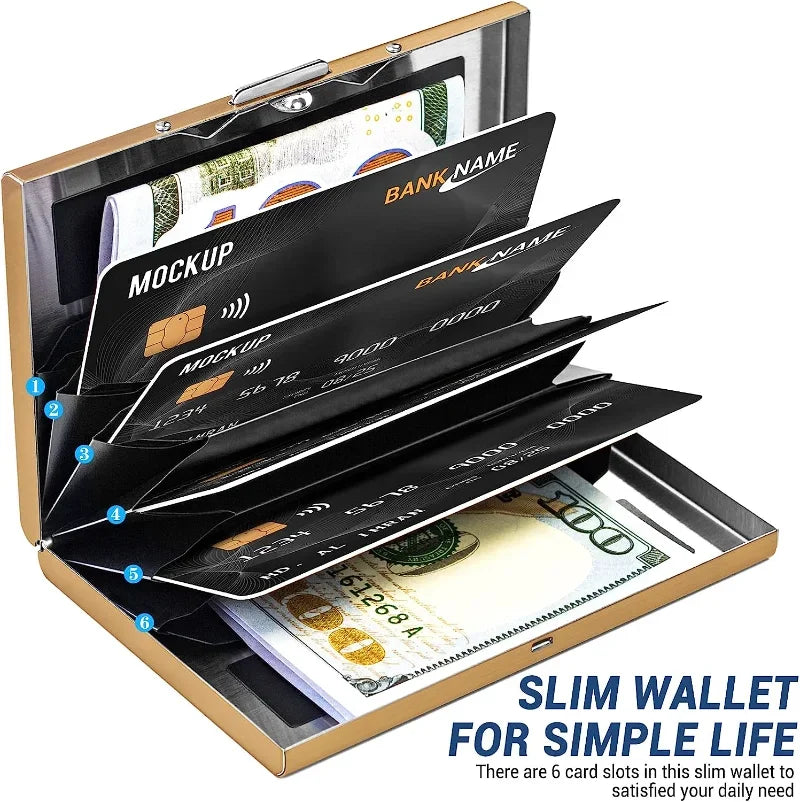 RFID Blocking Credit Card Holder | Slim Metal Wallet for 6 Cards
