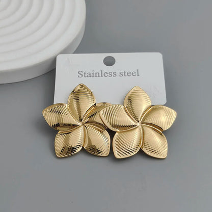 Creative heavy metal pentagonal star leaves stainless steel earrings, waterproof and rusty-free women's earrings, party jewelry