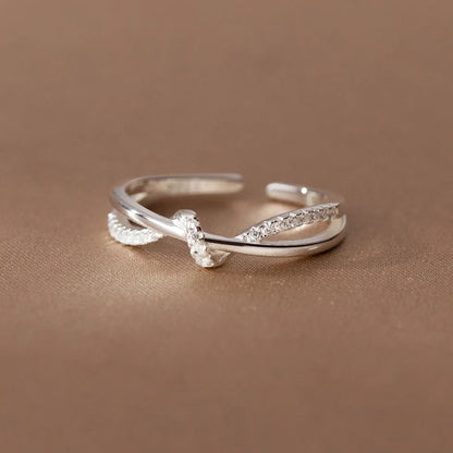 925 Sterling Silver Cross Knotting Zircon Ring | Women's Wedding Cocktail Jewelry