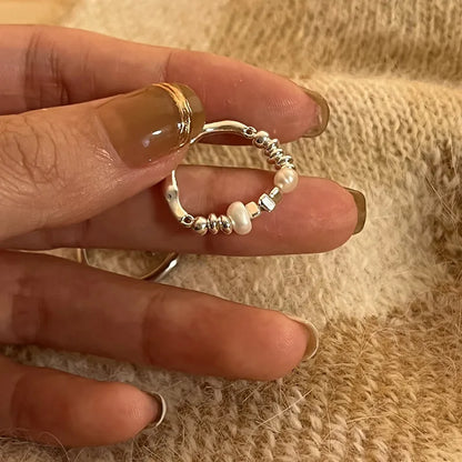 VENTFILLE 925 Sterling Silver Geometric Multilayer Round Bead Ring | Fashion Punk Temperament Jewelry