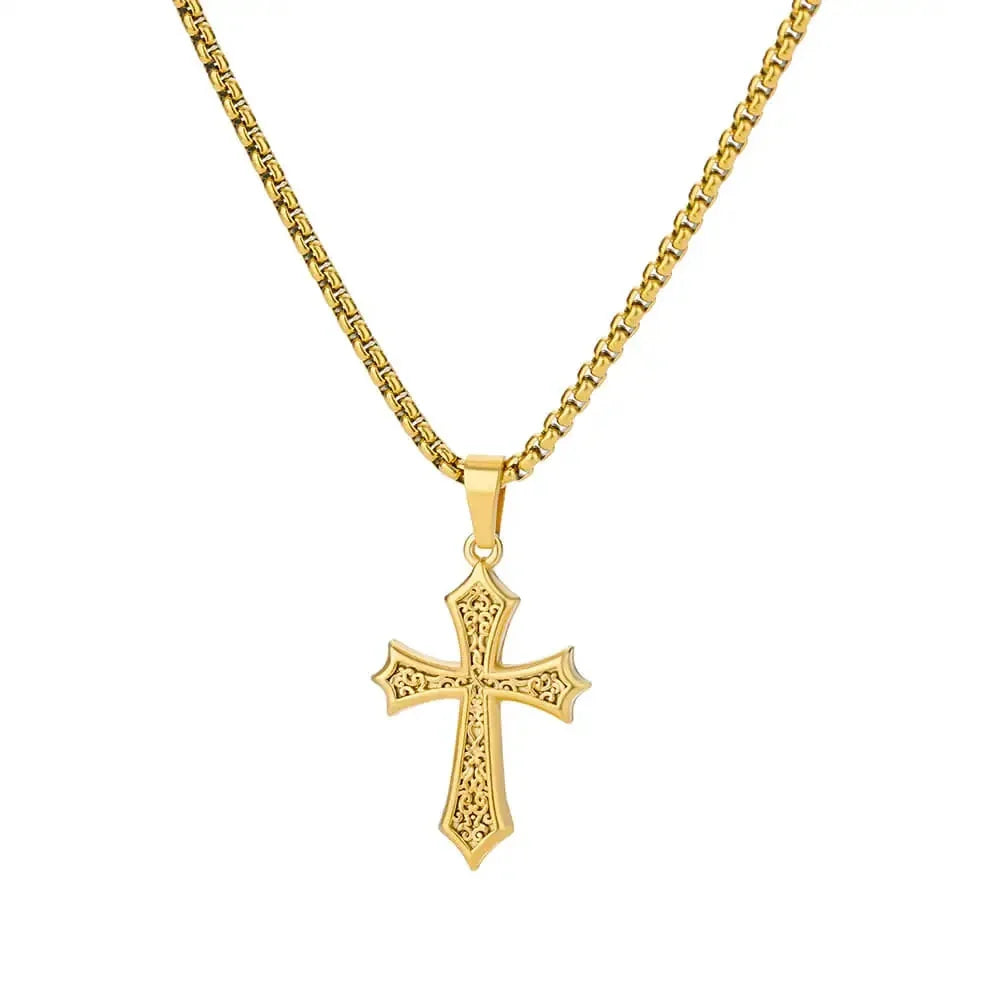 Stainless Steel Cross Necklace For Women Gold Color Chain Cross Pendant Necklaces Retro Religion Jewelry Gift bijoux femme