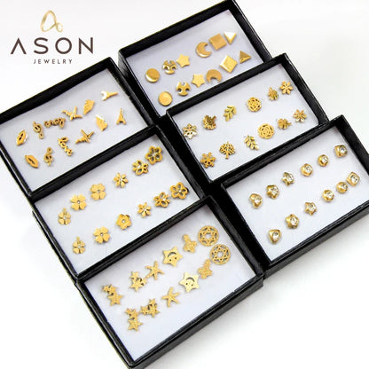 6 Pairs Vintage Stud Earrings Set for Women | Stainless Steel Snowflake Piercing