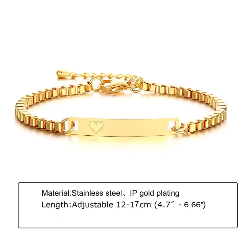 Custom Personalized Name ID Bracelet Gilrs Boy Gifts, Stainless Steel Curb Chain Link Crown Bracelet Not Allergic