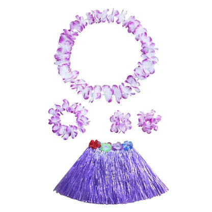 Kids Hawaiian Luau Costume Set | Grass Skirt Lei Flower Bracelets Headband