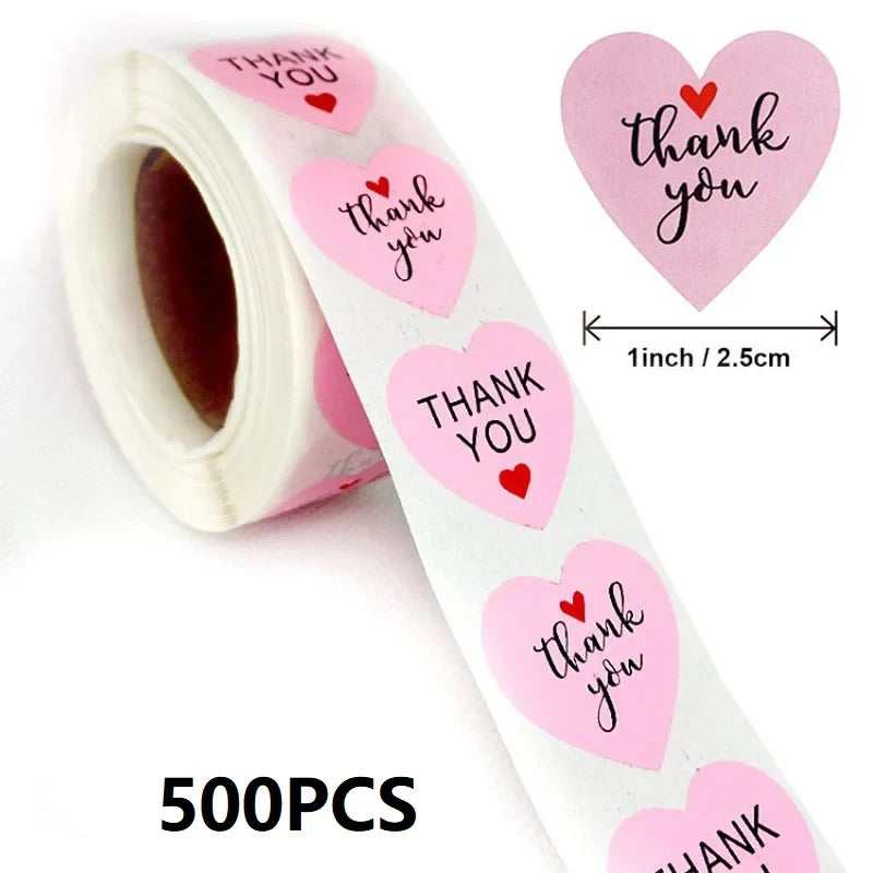 Thank You Stickers for Packaging | Heart Shaped Merci Stickers Bulk