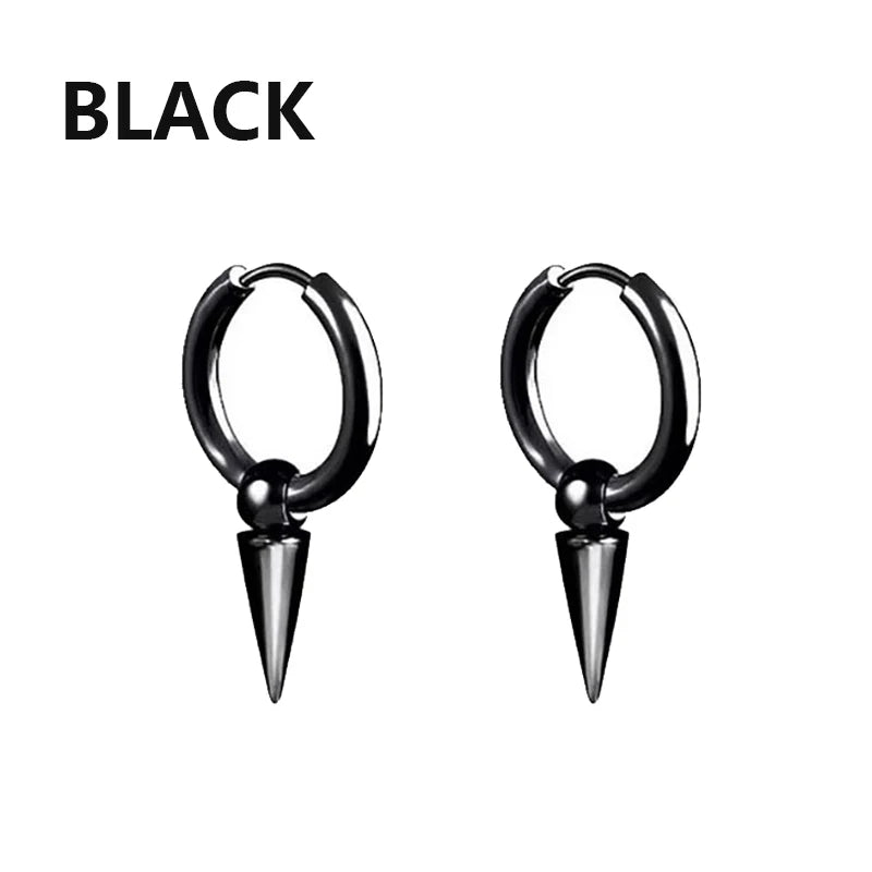 Vintage Punk Stainless Steel Stud Earrings for Men Women | 1 Pair Black Earrings Set