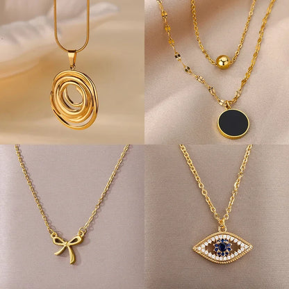 Hollow Geometric Oval Necklaces For Women Stainless Steel Gold Color Oval Pendant Necklace Party Christmas Jewelry Gift Femme