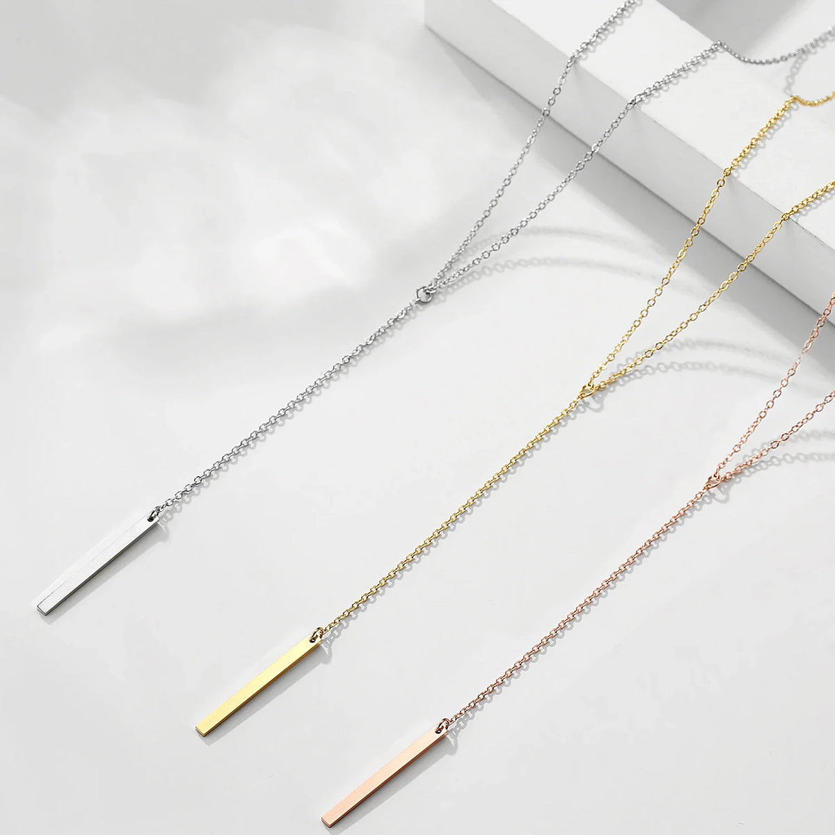 Women Fashion Stainless Steel Minimalist Long Bar Pendant Necklace Gold Silver Clavicle Chain Waterproof Everyday Wear Hot Sale
