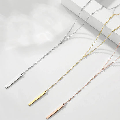 Women Fashion Stainless Steel Minimalist Long Bar Pendant Necklace Gold Silver Clavicle Chain Waterproof Everyday Wear Hot Sale