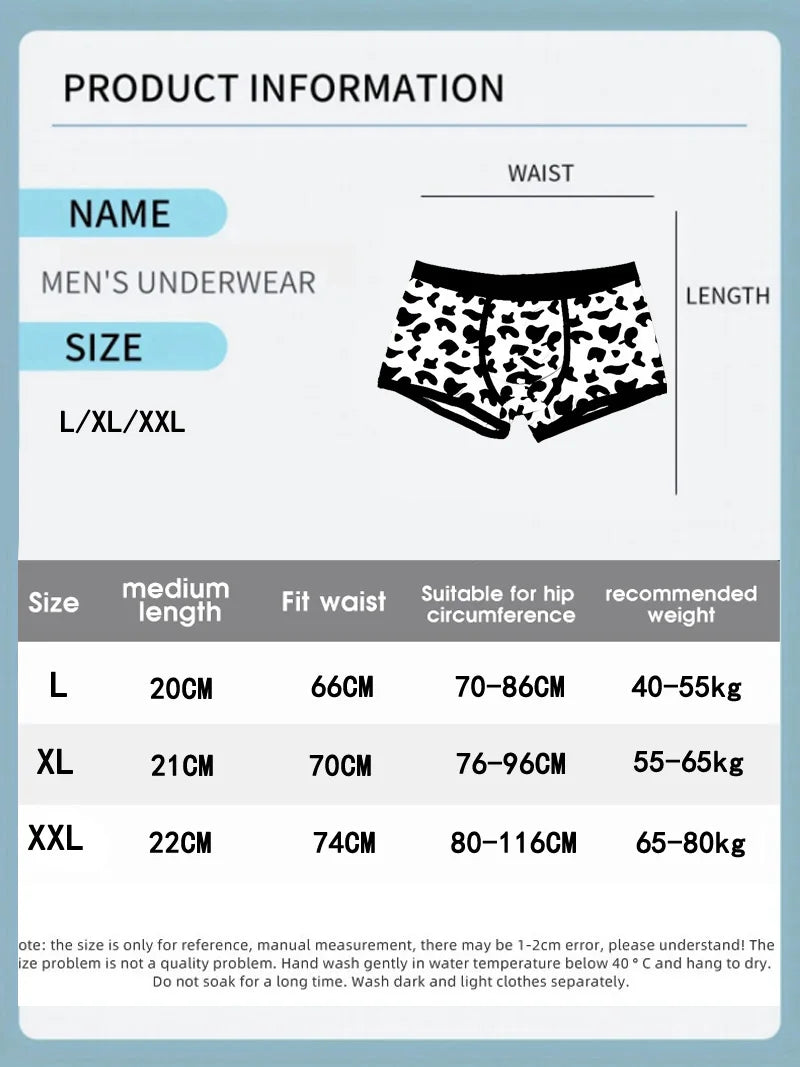 Men Sports Boxers Underwear Underpants Sport Black  L XL XXL Cartoon Cow Printing Ventilate Fashion Fitness Casual Comfortable