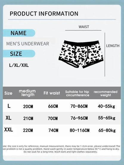 Men's Sports Boxers Underwear Black Underpants Cartoon Cow Printing Ventilate Fashion Fitness Casual Comfortable L XL XXL
