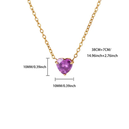 Stainless Steel Birthstone Pendant Necklace for Women Fashion Heart Crystal Zircon Charm Clavicle Chain Birthday Party Jewelry