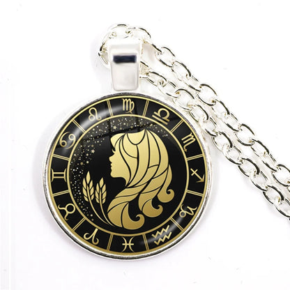 12 Constellation Zodiac Pendant Necklace | Antique Bronze Glass Dome Jewelry